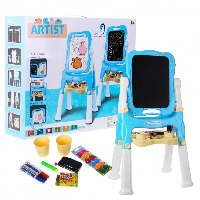 Grande Lavagna a Due Facce per Bambini 3+ Blu con Accessori Magnetici e Gessetto