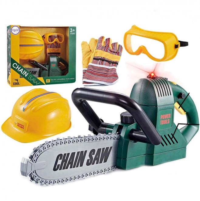 Grande set sega a catena con casco, occhiali e guanti Woopie