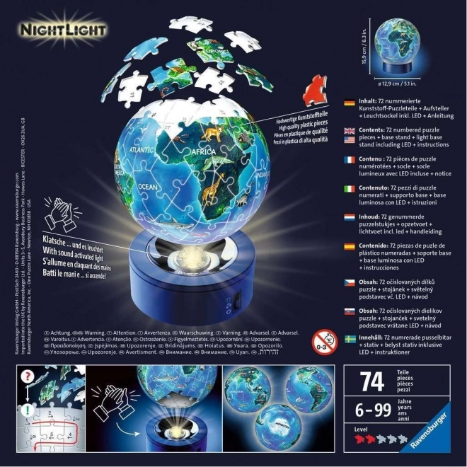 Puzzle ball 3D luminoso Mappamondo Notturno Ravensburger