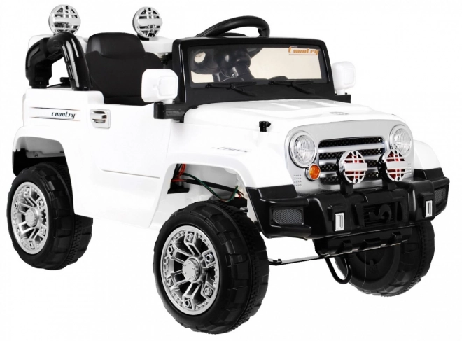 JJ auto fuoristrada a batteria per bambini Bianco + Telecomando + Spazio di stoccaggio + Luci + Audio