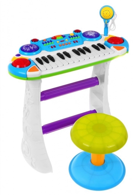 Set musicale azzurro tastiera con tamburi e microfono per bambini 3+ con luci e suoni