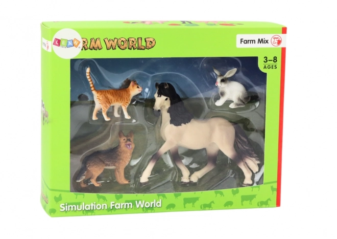 Set di Figurine Animali Domestici Cavallo Cane Coniglio Gatto 4 Pezzi