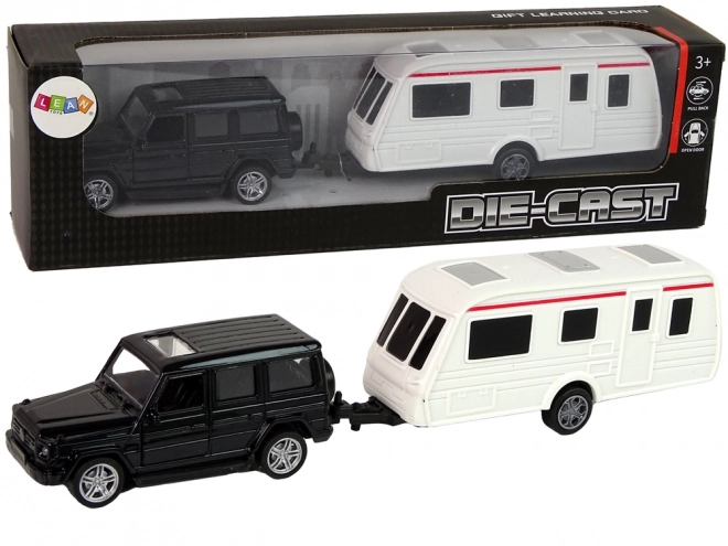 Set veicoli Jeep nero camper con elementi in metallo