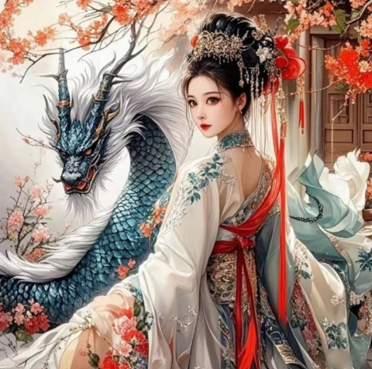 Pittura a diamante Ragazza con Drago 30x40 cm
