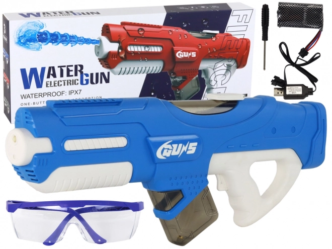 Grande pistola ad acqua blu con occhiali