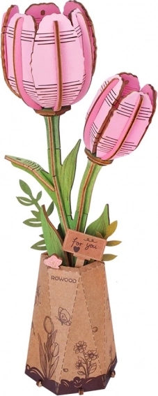 Puzzle 3D in legno tulipano rosa