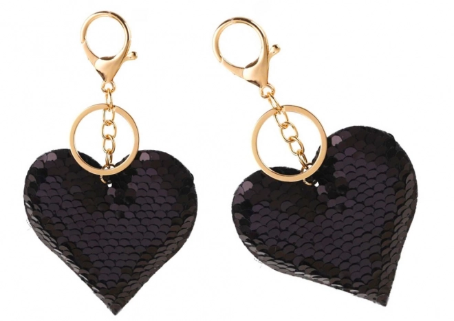 Portachiavi Cuore Paillettes Reversibili Argento Nero