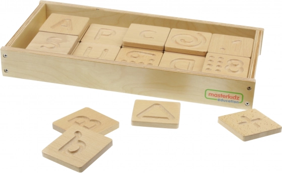 Gioco Sensoriale in Legno Masterkidz Riconosci Lettere, Numeri e Forme