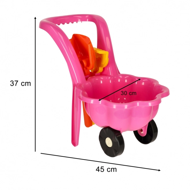 Carriola rosa per bambini con set da giardino margherita