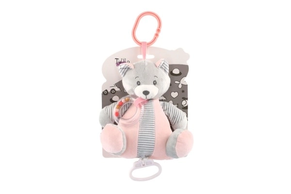 Orsacchiotto carillon in peluche 18x17cm rosa su cartoncino in sacchetto 0+