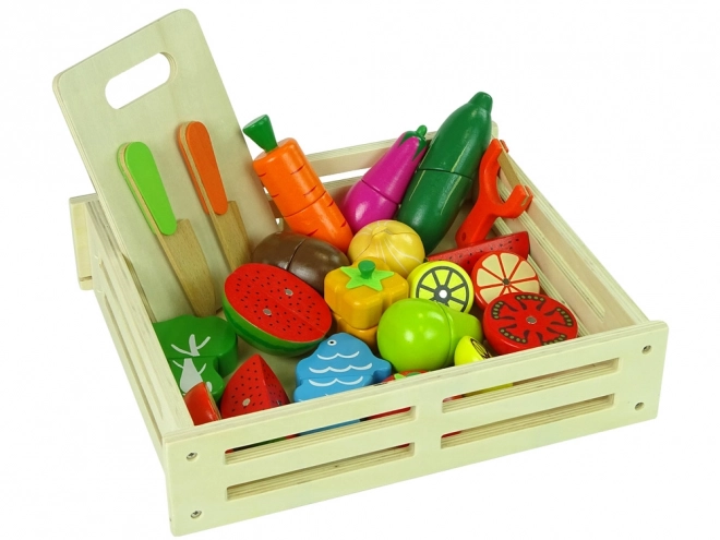 Frutta e verdura in legno in cassa con magneti