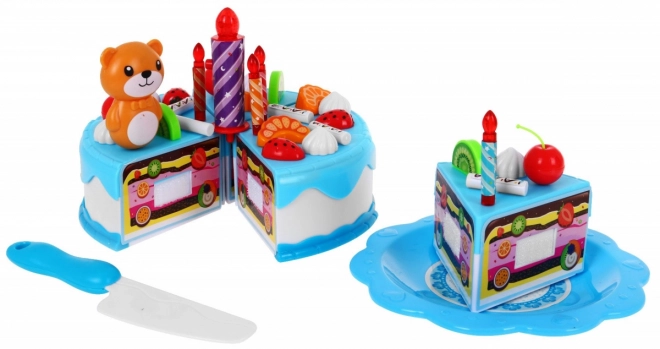 Set festa per bambini 3+ blu con torta, dolci e candela interattiva 80 pezzi