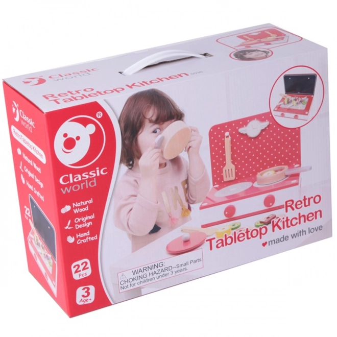 Cucina Classica World in Legno 2 in 1 con Grill e Fornello per Bambini, 22 Pezzi