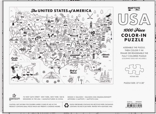 Puzzle da Colorare Maptote: USA con 1000 Pezzi