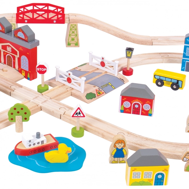 Ferrovie in legno Bigjigs Rail città e paese 91 pezzi