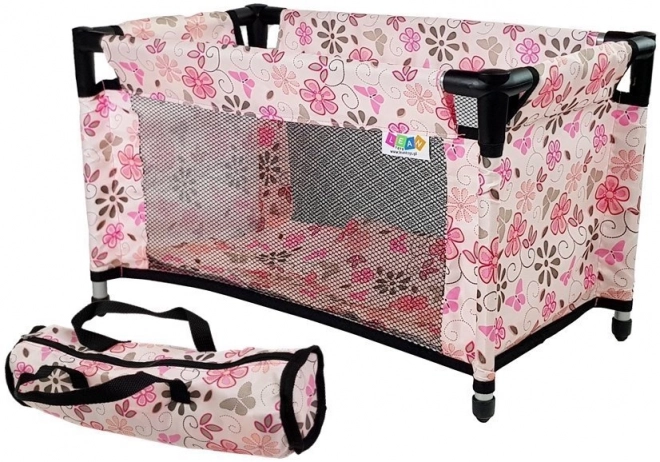 Letto per bambole Alice rosa con fiori