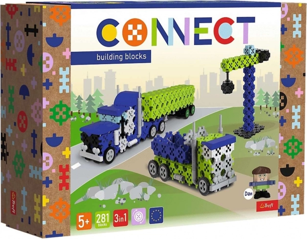 Set di costruzioni Klocki Connect 3in1 – camion e zona di cantiere L