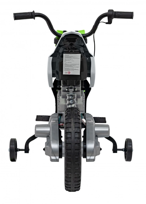 Moto verde per bambini a batteria con pannello audio e ruote in EVA