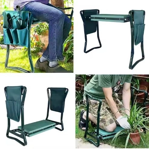 Ginocchiera pieghevole da giardino e sgabello 3 in 1 con organizer