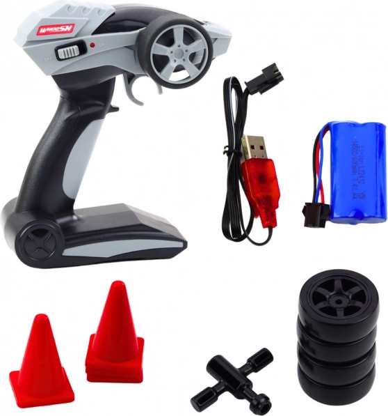 Auto RC da corsa per drift, rosso-nero, 30 km/h, 1:16