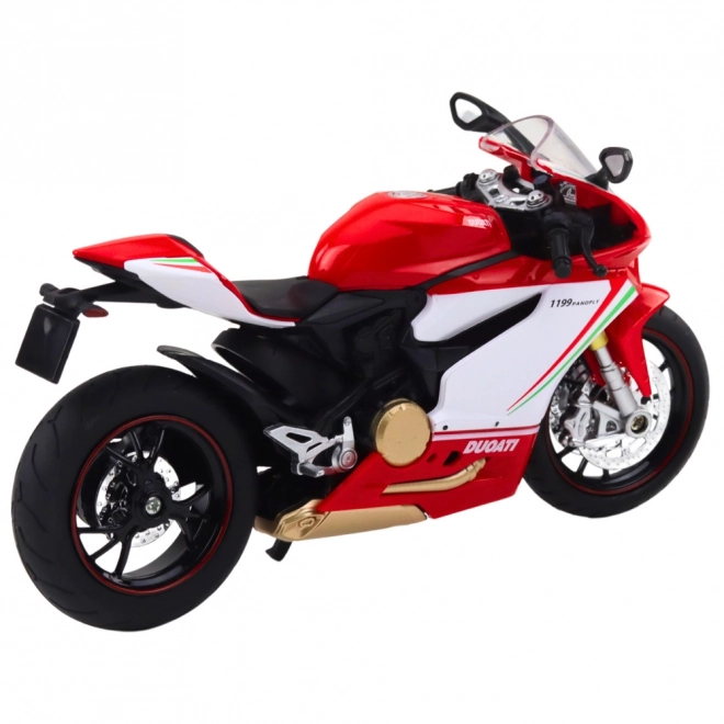 Motociclo sportivo in metallo rosso-bianco con effetti 1:12