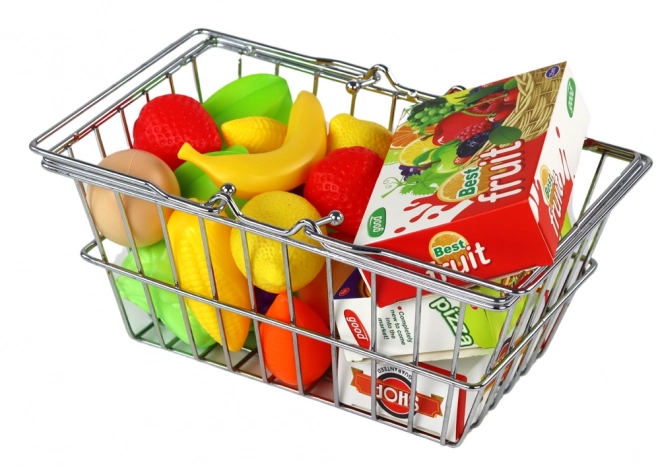 Carrello della Spesa Metallico per Bambini con Cibo Finto