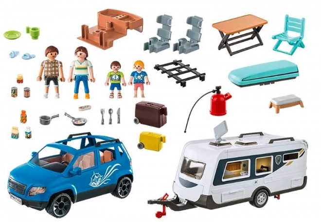 Set figure Family Fun con auto e roulotte