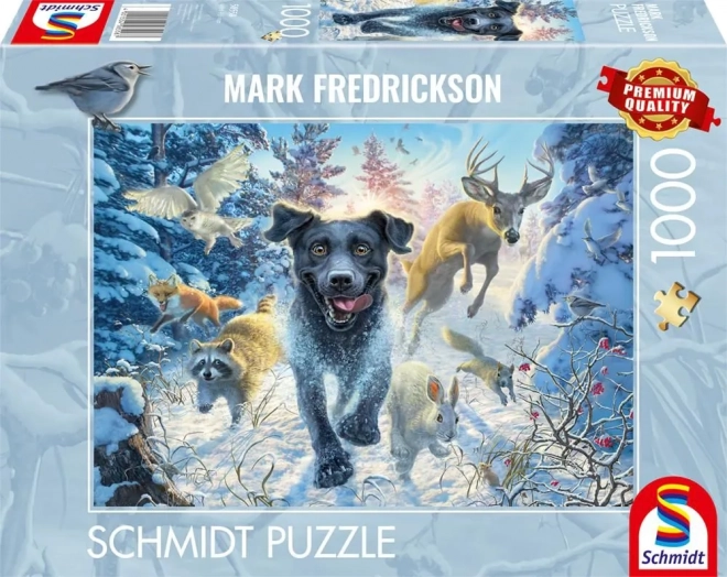 Puzzle Labrador nero nella neve 1000 pezzi