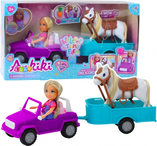 Bambola con cabriolet e rimorchio per cavalli