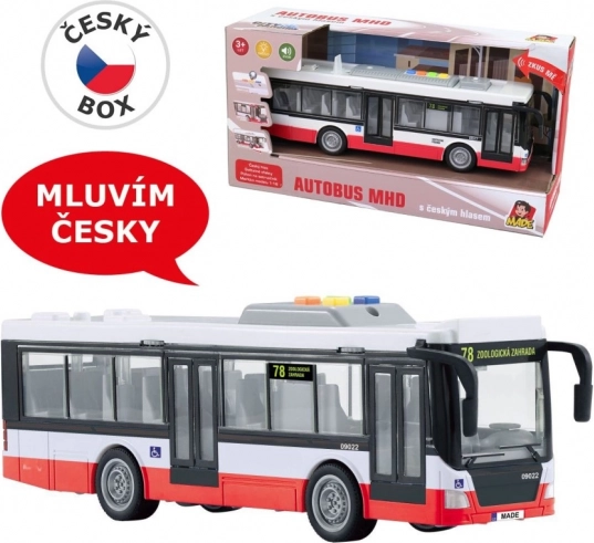 Autobus a frizione con annunci in ceco e luci
