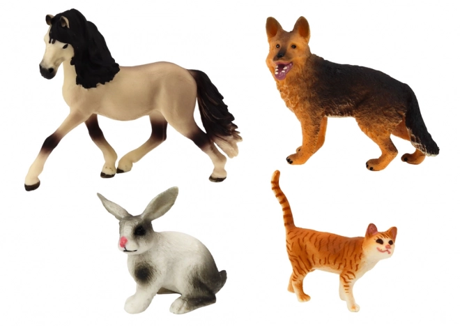 Set di Figurine Animali Domestici Cavallo Cane Coniglio Gatto 4 Pezzi