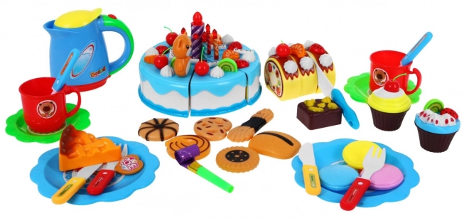 Set festa per bambini 3+ blu con torta, dolci e candela interattiva 80 pezzi