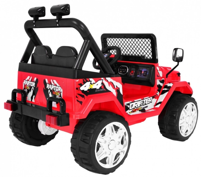 Fuoristrada a batteria Raptor Drifter per bambini Rosso + telecomando + avvio lento + EVA + suoni Luci