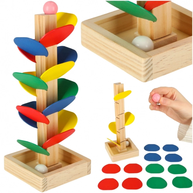 Albero educativo in legno con pista a biglie Montessori