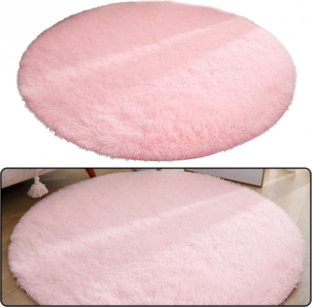 Tappeto rotondo morbido antiscivolo in peluche rosa chiaro 122 cm