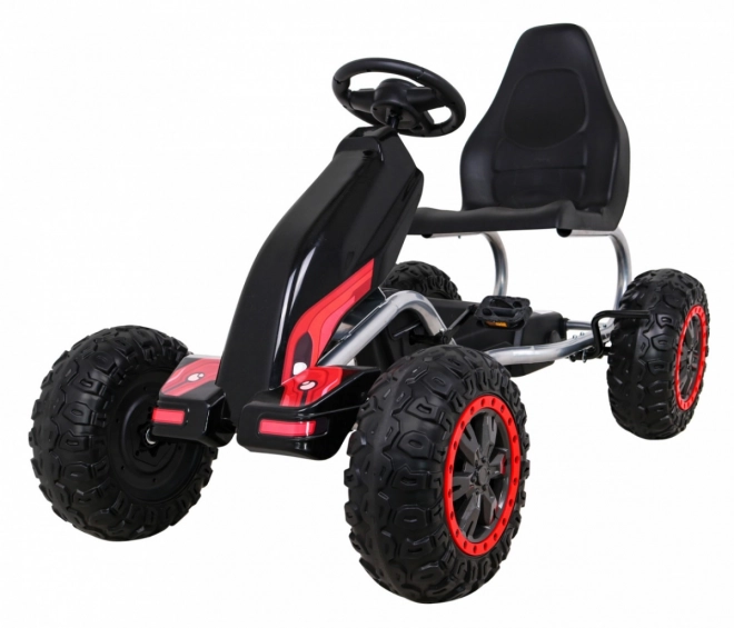 Grande kart a pedali forte per bambini nero + capacità di carico 100 kg + ruote in EVA + freno a mano + sedile sportivo