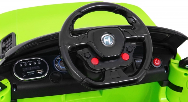 Auto elettrico per bambini verde con telecomando, sicurezza MP3 e luci LED