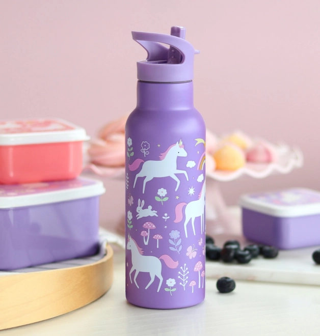 A Little Lovely Company Bottiglia in acciaio inox 500 ml – Unicorni e arcobaleni