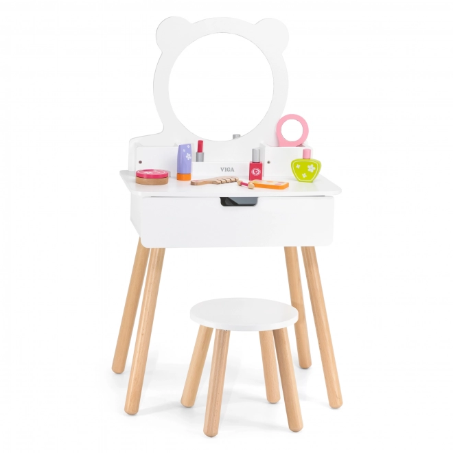 Toeletta in legno con sgabello per bambini