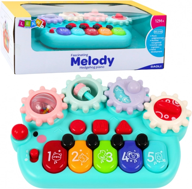 Pianoforte blu interattivo per bambini con ingranaggi