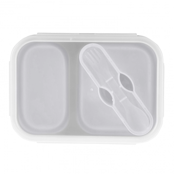 Contenitore da pranzo in silicone con posate grande, grigio chiaro