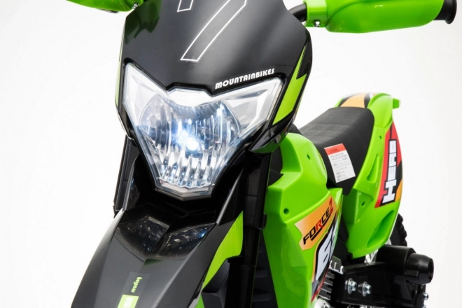 Moto elettrico per bambini verde con luci LED e ruote opzionali