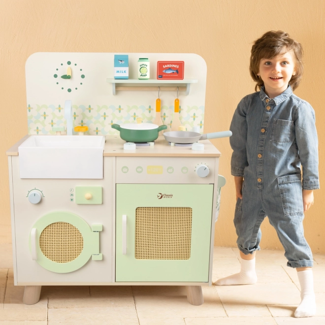 Cucina multifunzionale in legno XXL con lavatrice e accessori