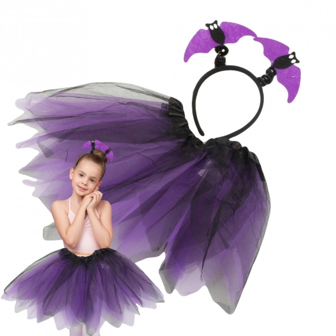 Costume di Halloween con Gonna e Fascia Pipistrello in Nero e Viola