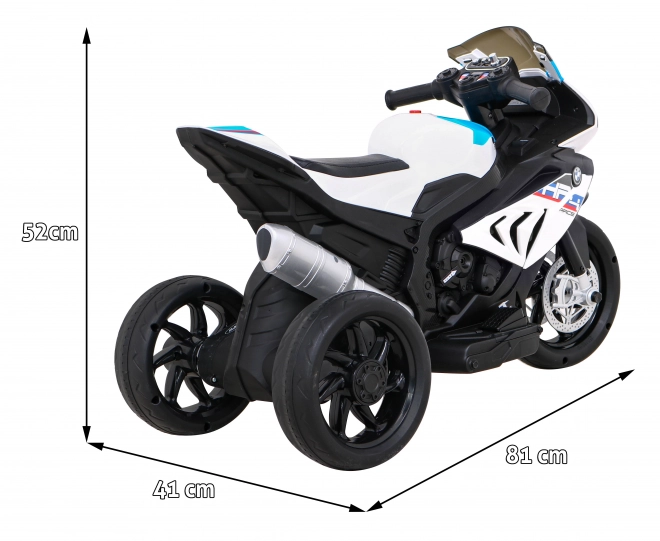 Moto elettrico per bambini BMW HP4 Bianco con 3 ruote, LED e USB MP3