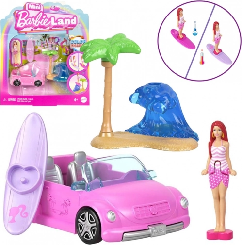 Mattel Mini Barbie Land cabriolet con mini bambola Barbie e cambio di colore