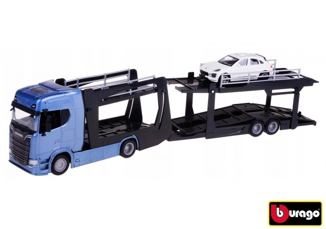 Camion Multicar Carrier Scania 770S con Porsche Macan in blu