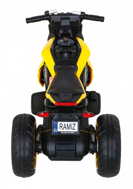 Futura motocicletta per bambini a batteria gialla + Pannello Audio + Avvio lento + Ruote EVA