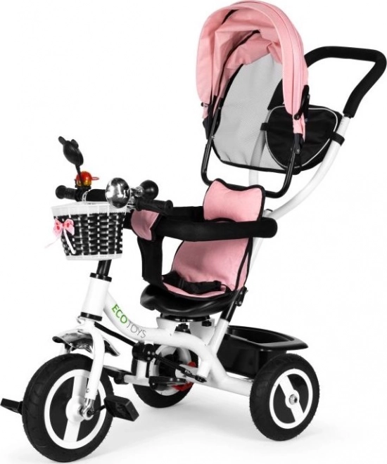Triciclo con tettuccio rotante e ruote robuste rosa Ecotoys