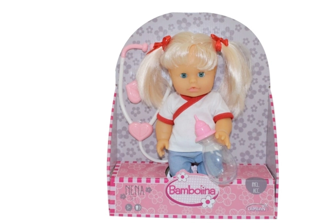 Bambola nena 36 cm dottoressa con stetoscopio e biberon